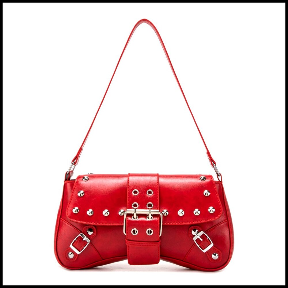 Y2K Studded Rivet Punk Handbag Hobo Shoulder Bag Faux Leather Purse